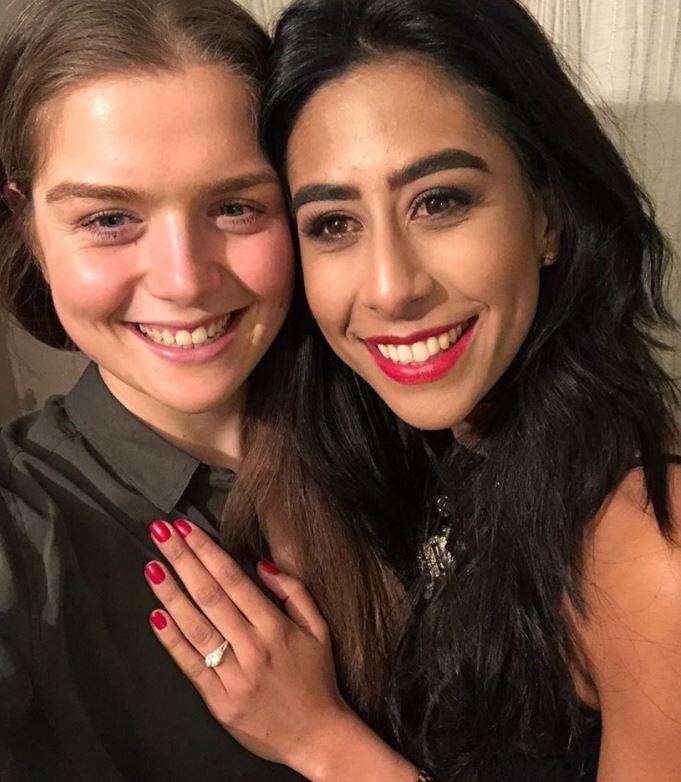 Emily Hayward (left) and Aisha Hasan celebrating thwir engagement (2825895)