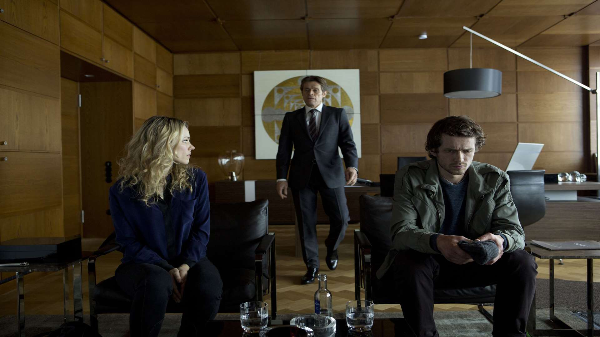 Rachel McAdams (Annabel Richter), Willem Dafoe (Frau Elli) and Grigoriy Dobrygin (Issa Karpov), in A Most Wanted Man. Picture: PA Photo/Entertainment One