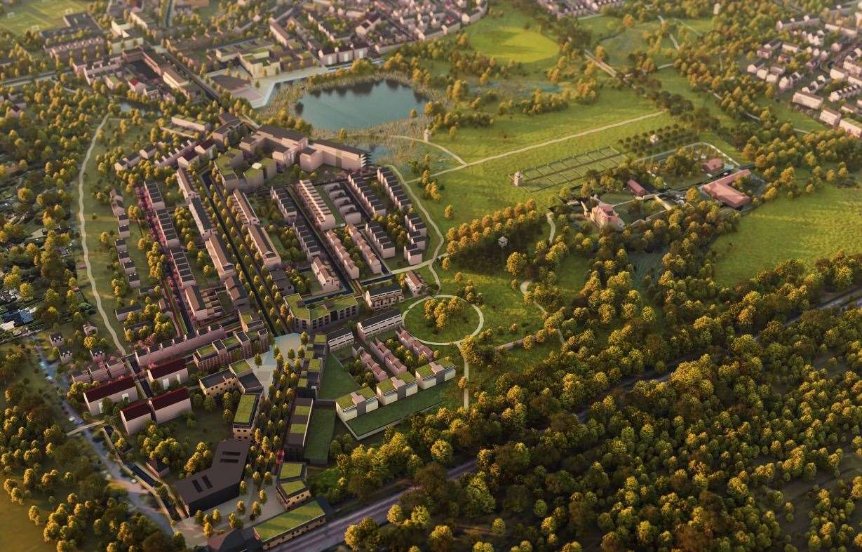 A new artist's impression of how the first phase of the Otterpool Park garden town near Hythe could look. Picture: Otterpool Park LLP