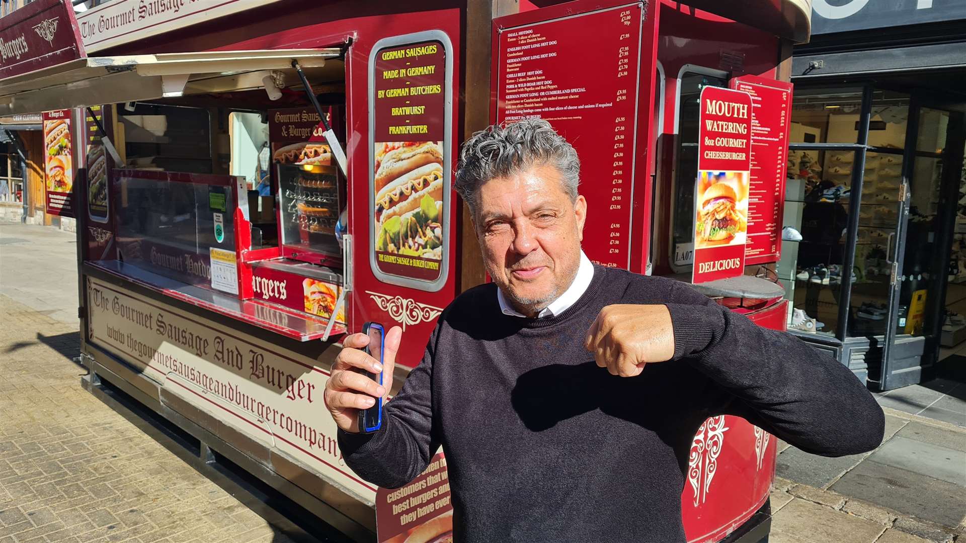 Frankie Fernando, owner of The Gourmet Sausage and Burger Company, says the lack of signal in Canterbury city centre leaves him wanting to punch his phone
