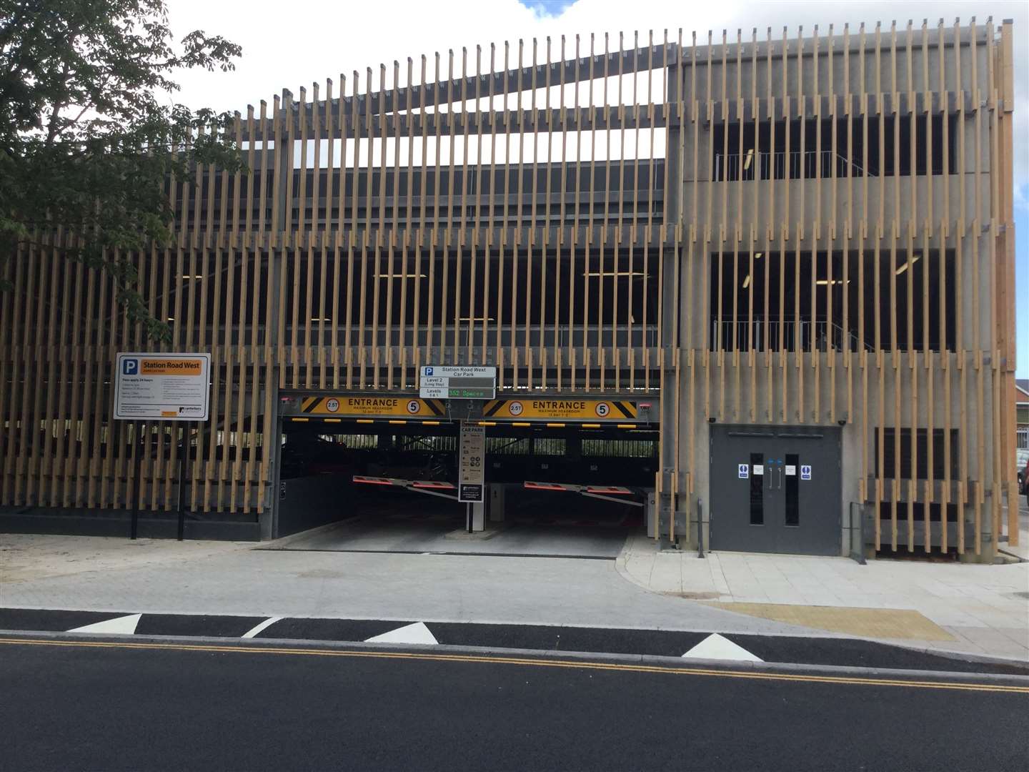 The new car park is covered in wooden cladding