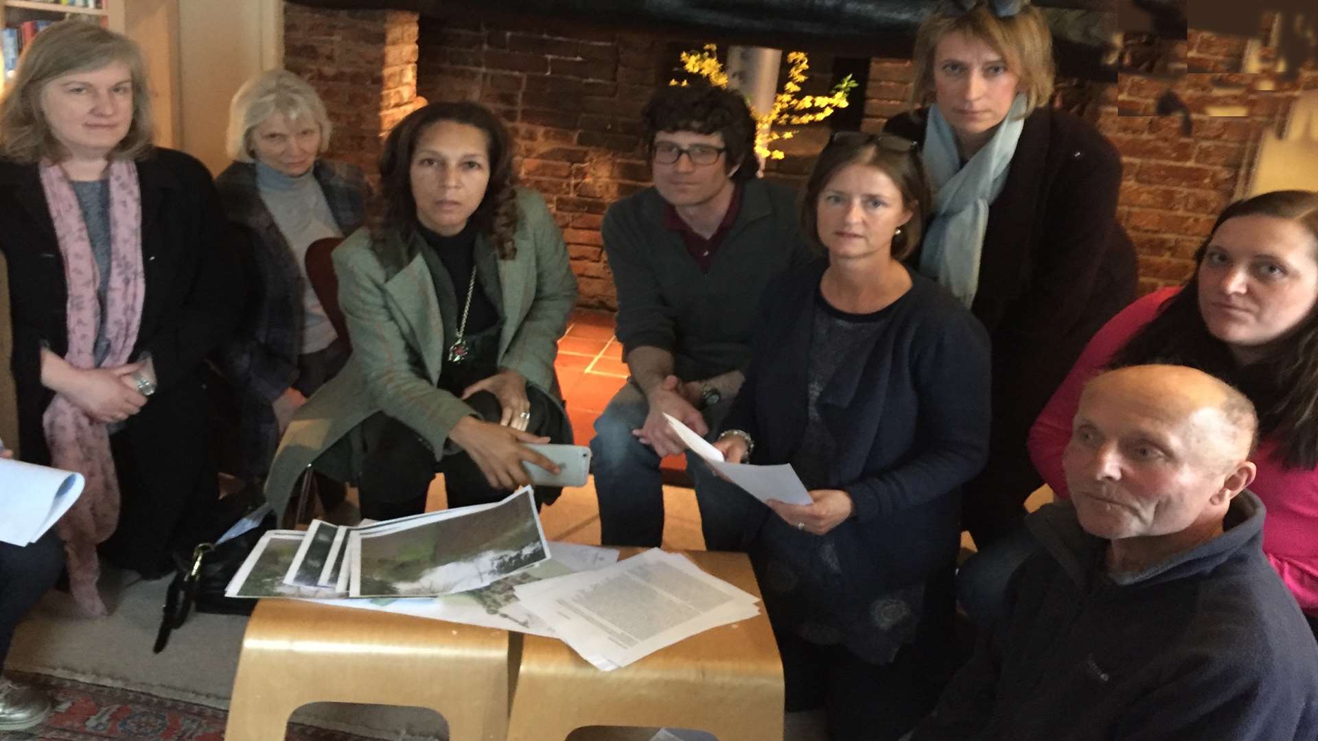 Members of The Yalding Residents for Sensible Development Group examine the planning application with Helen Grant MP. From left, Lisa Brooks, Jenny Scott, Helen Grant, John Ackerman, Bethan Godden, Meg West, Susie Welland and Stephen Day