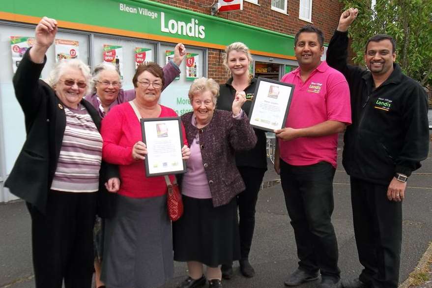Staff from Blean Londis and volunteers from the League of Friends at Canterbury Hospital receive 'thank you' certificates for supporting the KM Canterbury Big Charity Quiz 2014. The event raised £11,000 for good causes in the district.
