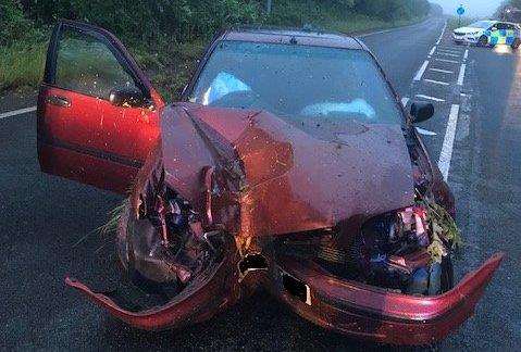 The mangled car after the crash. Picture: Kent Police
