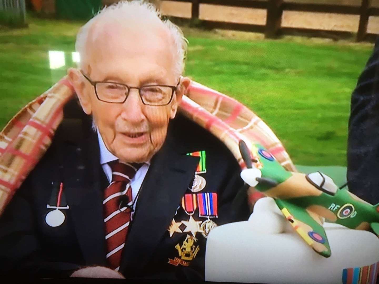 Captain Tom on his 100th birthday. Picture: BBC TV