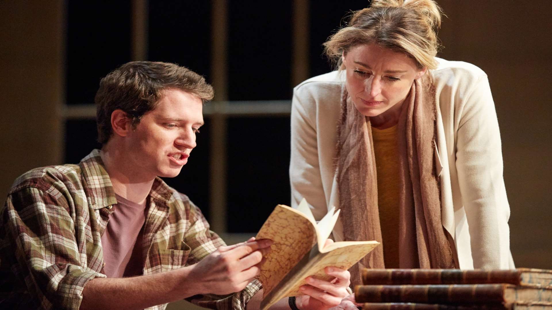 Ed MacArthur as Valentine Coverly and Flora Montgomery as Hannah Jarvis in Arcadia. Picture: Mark Douet
