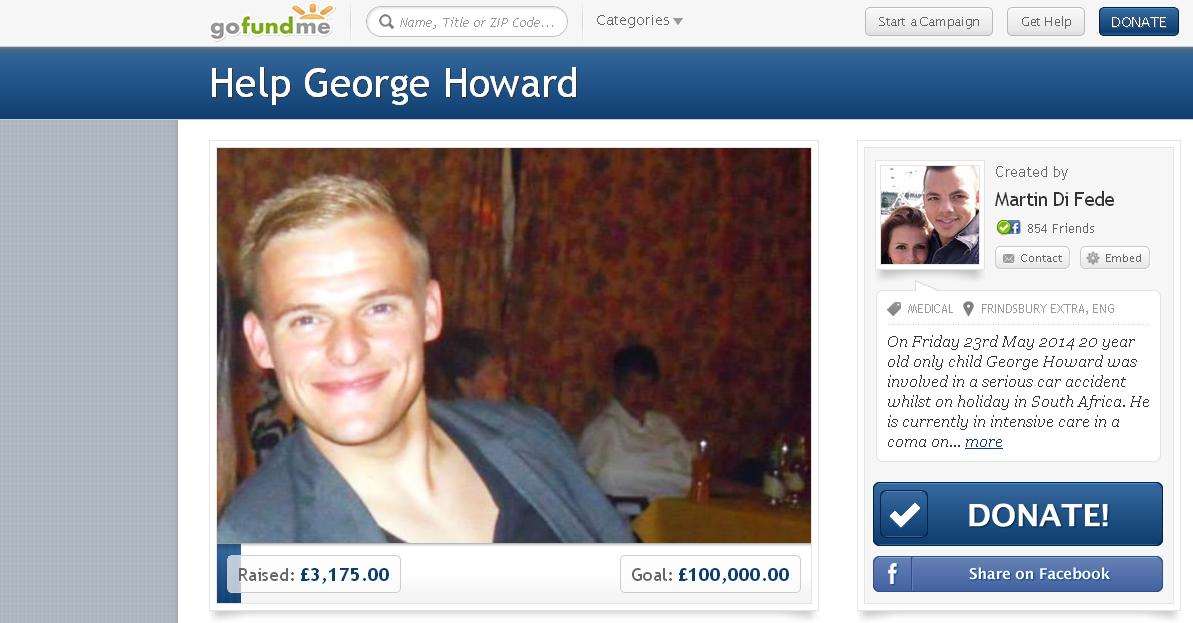 An online fundraising page has been set up for George