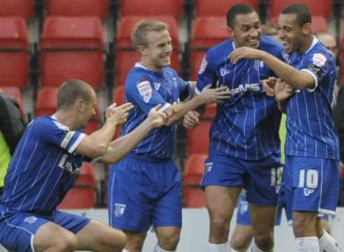 Curtis Weston celebrates his goal Picture: Barry Goodwin