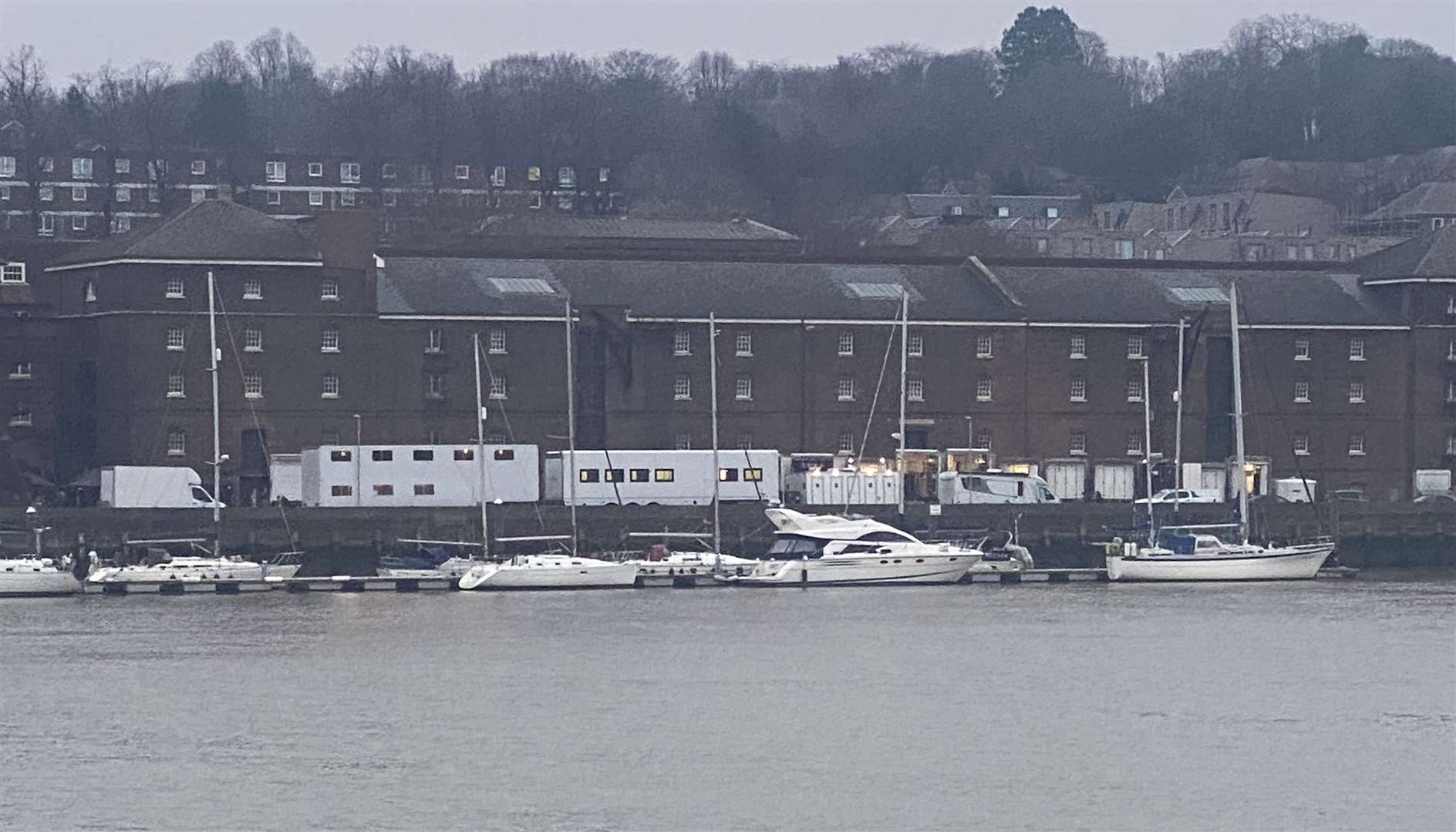 The film crew spotted along the River Medway at Chatham Historic Dockyard