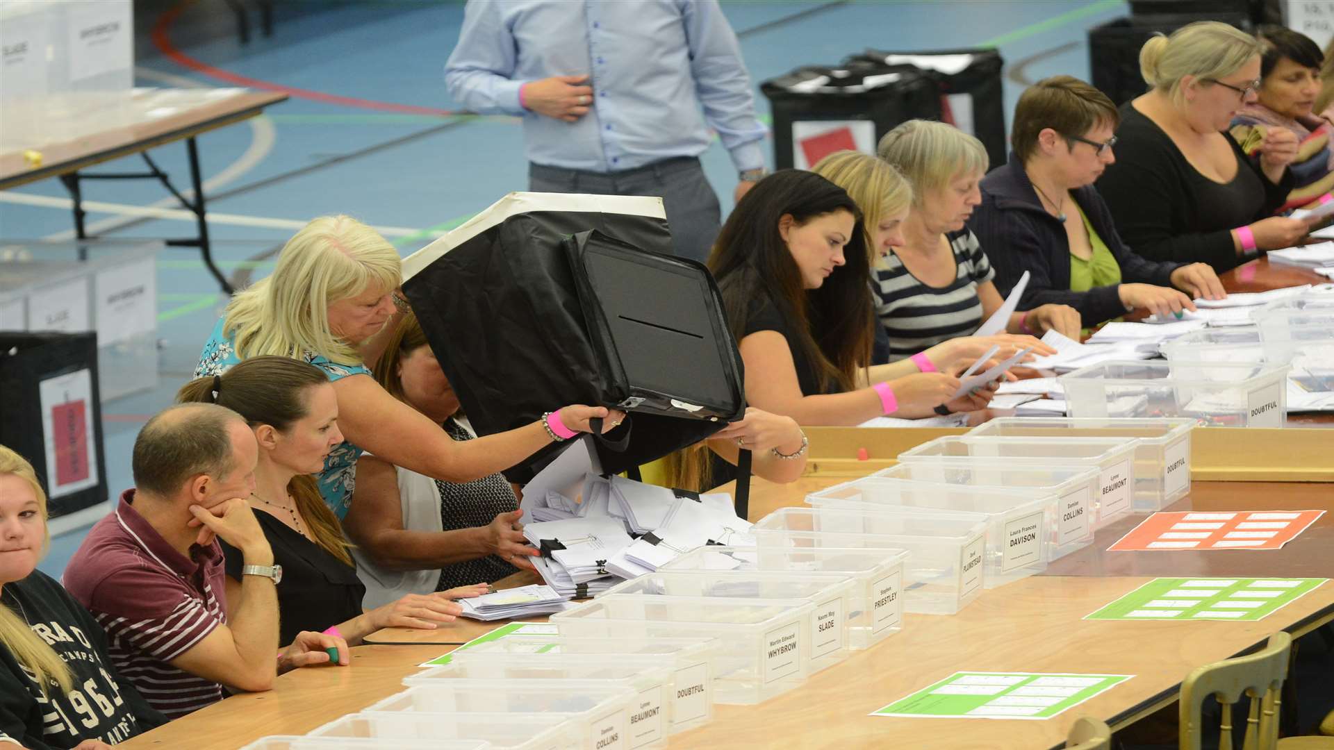 Counters get another pile of ballot papers to count. Picture: Gary Browne/KM Group