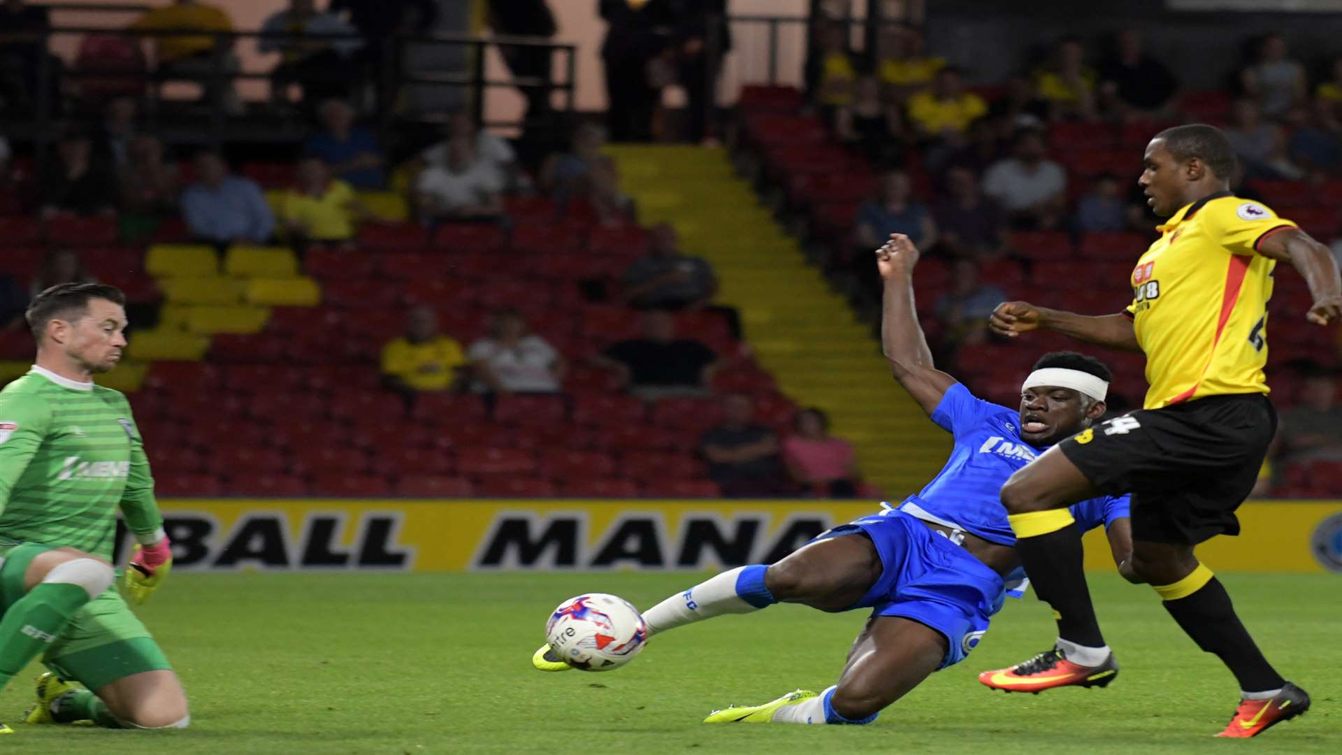 Deji Oshilaja stops this Watford attack Picture: Barry Goodwin