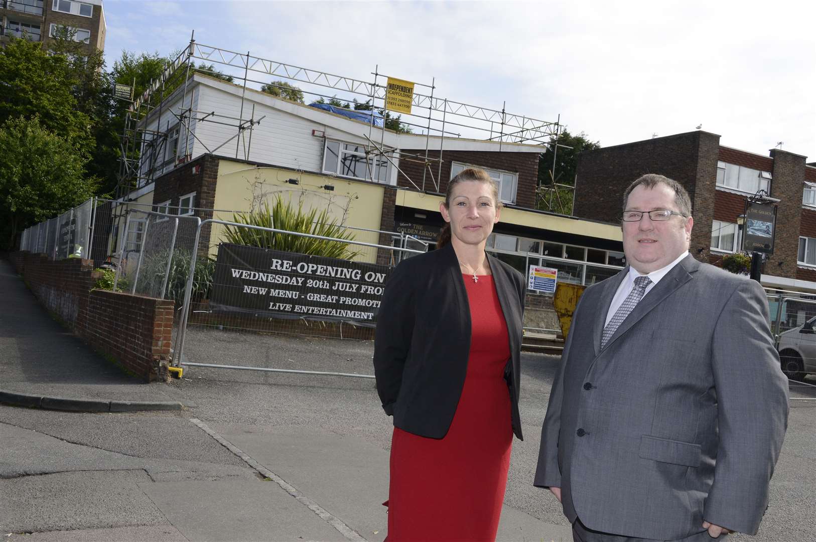 Alison Lynd assistant manager and Gary Maxwell outside the Golden Arrow pub which is undergoing a revamp