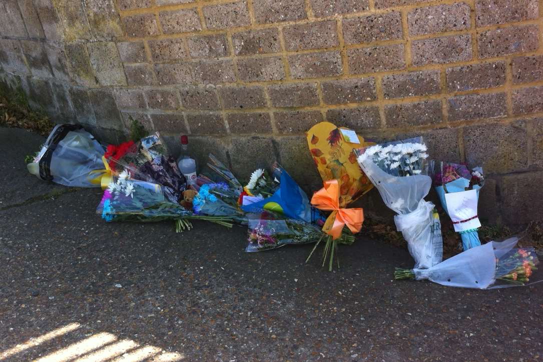 Floral tributes to Jarrad Swan outside Adams Gas in Margate