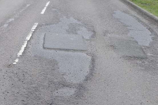 Potholes on the A28 Ashford Road in Tenterden
