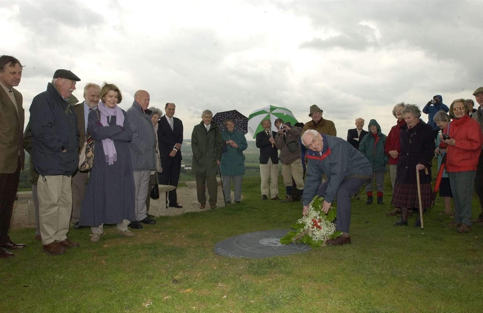 Two commemorative plaques and the Compass Rose, which is a heavy piece of Cumberland slate, were unveiled at the top of Wye Crown in May 2003. Picture: Dave Downey