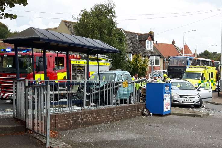 Two cars crashed in Prospect Road, Hythe. Picture: Graham Adams