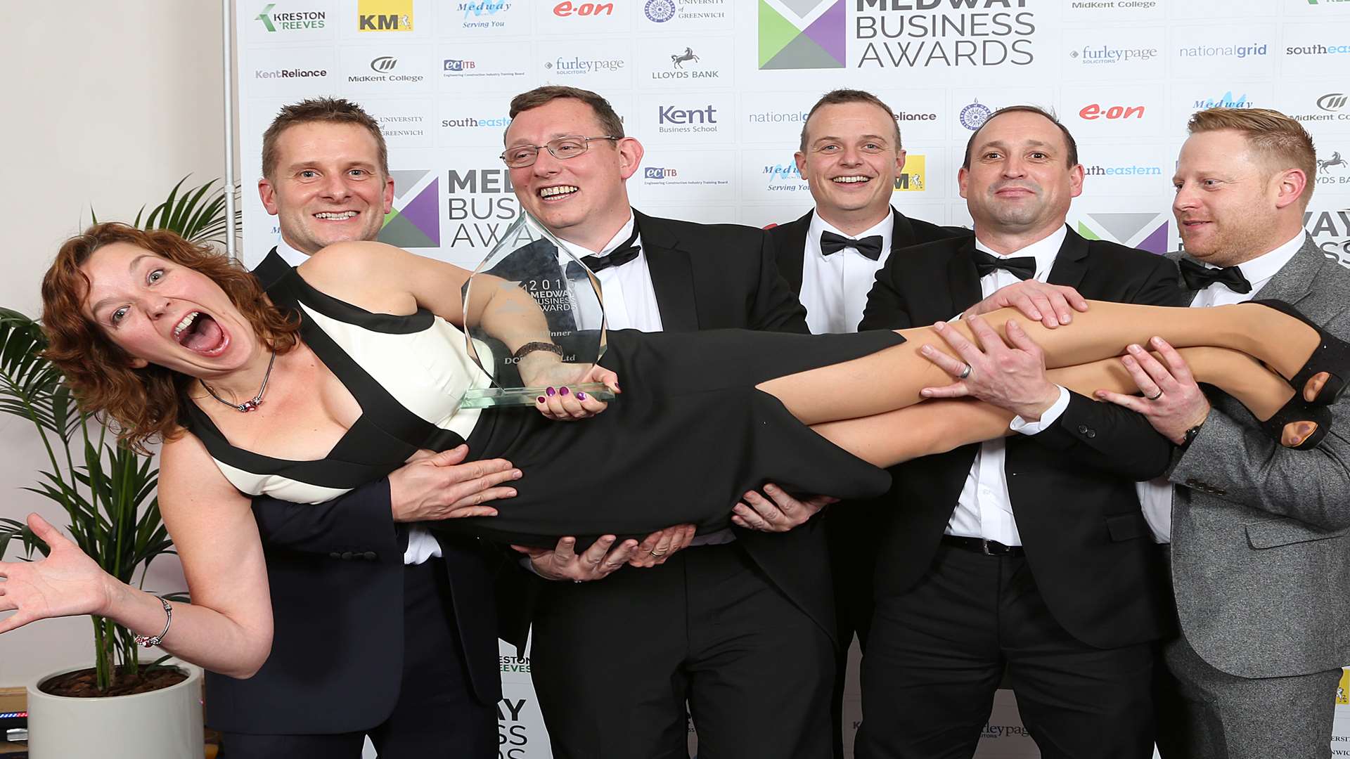 Caroline Webster, celebrating DCB Kent's Medway Business Award win with colleagues. Picture: Roger Vaughan