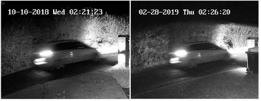 Lacomba's car was allegedly captured on CCTV at Littlefields in Plaxdale Green Road on the night Sarah Wellgreen disappeard in October 2018. The image on the left is from the night itself, while the image on the right is from a police reconstruction using Lacomba's car in Febuary 2019