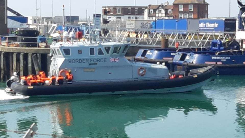 Asylum seekers are brought into Dover Marina in a Border Force Search and Rescue boat, July 2021. Picture Sam Lennon