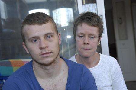Daniel Churchley with his mother Louise after a football pitch assault