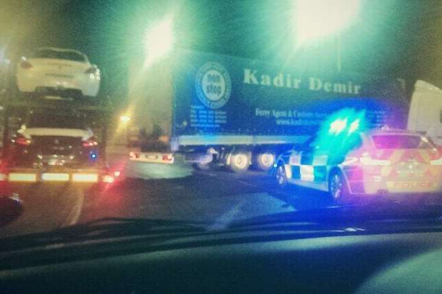 Jackknifed lorry at Dover. Picture: Jay Sladden