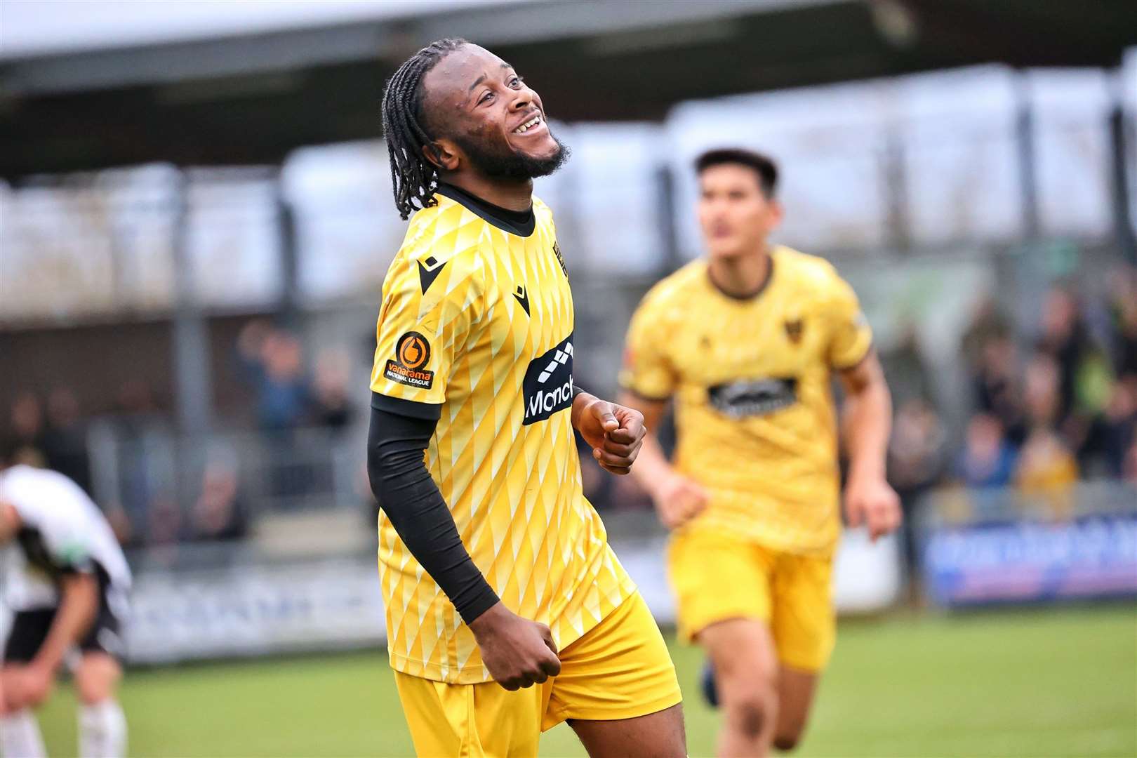 Jephte Tanga celebrates after scoring Maidstone's clincher. Picture: Helen Cooper