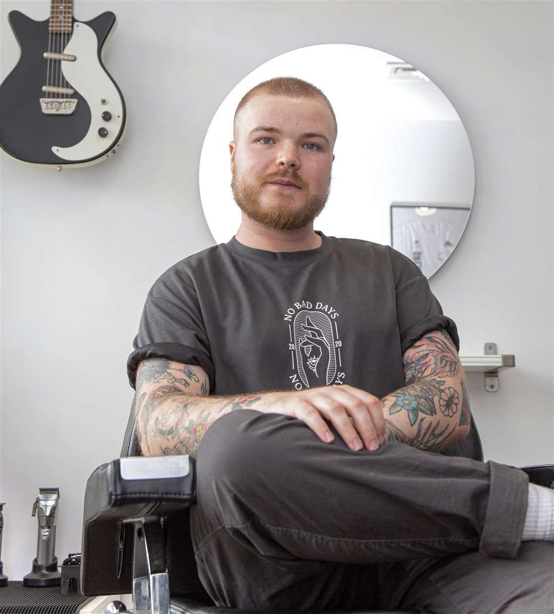 Jake Cox, owns and runs the No Bad Days Barbershop in Atlas Place, St Mary's Island. Photo: Bruce Middlemiss Photography