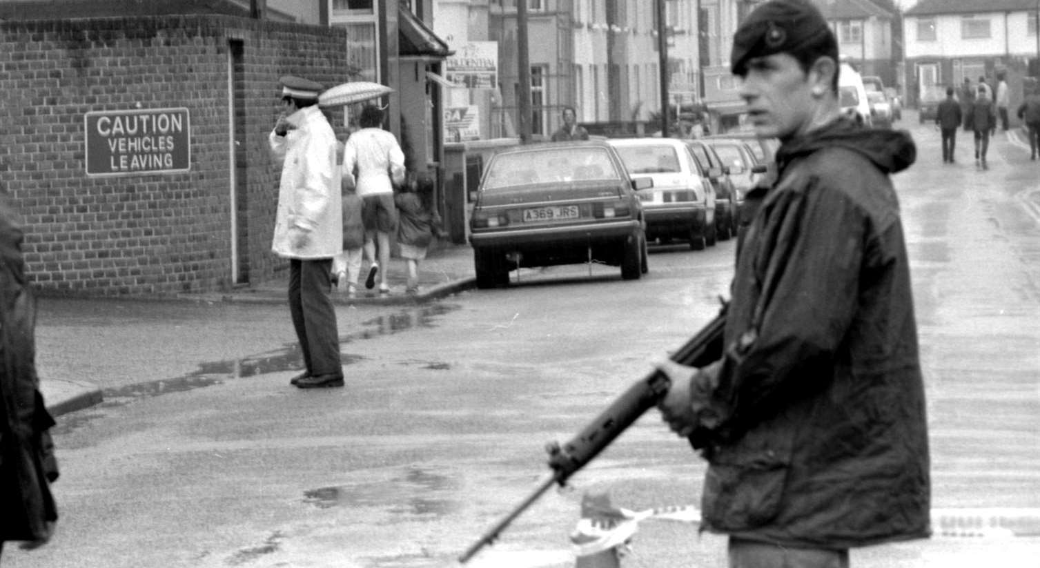 Armed guards stood watch following the explosion