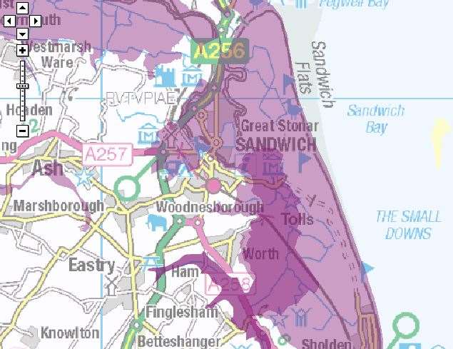 Flood map between Pegwell Bay and Deal