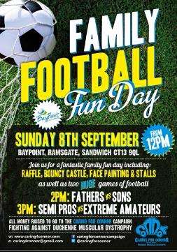 Support the Family Football Fun Day on Sunday 8 September at Baypoint in aid of the Caring For Connor Campaign.