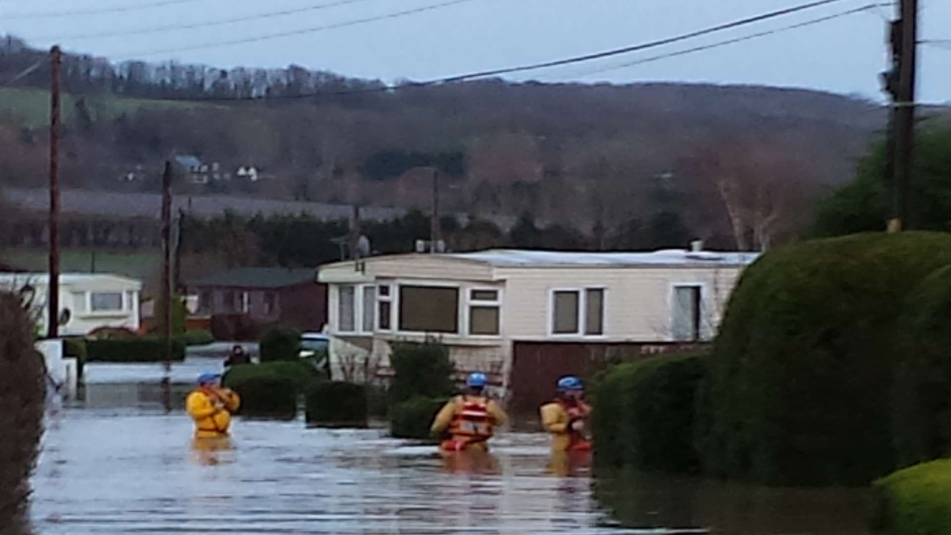 Dozens of caravans were submerged as Coastguard teams rescued families in Yalding. Picture: Medway Coastguard
