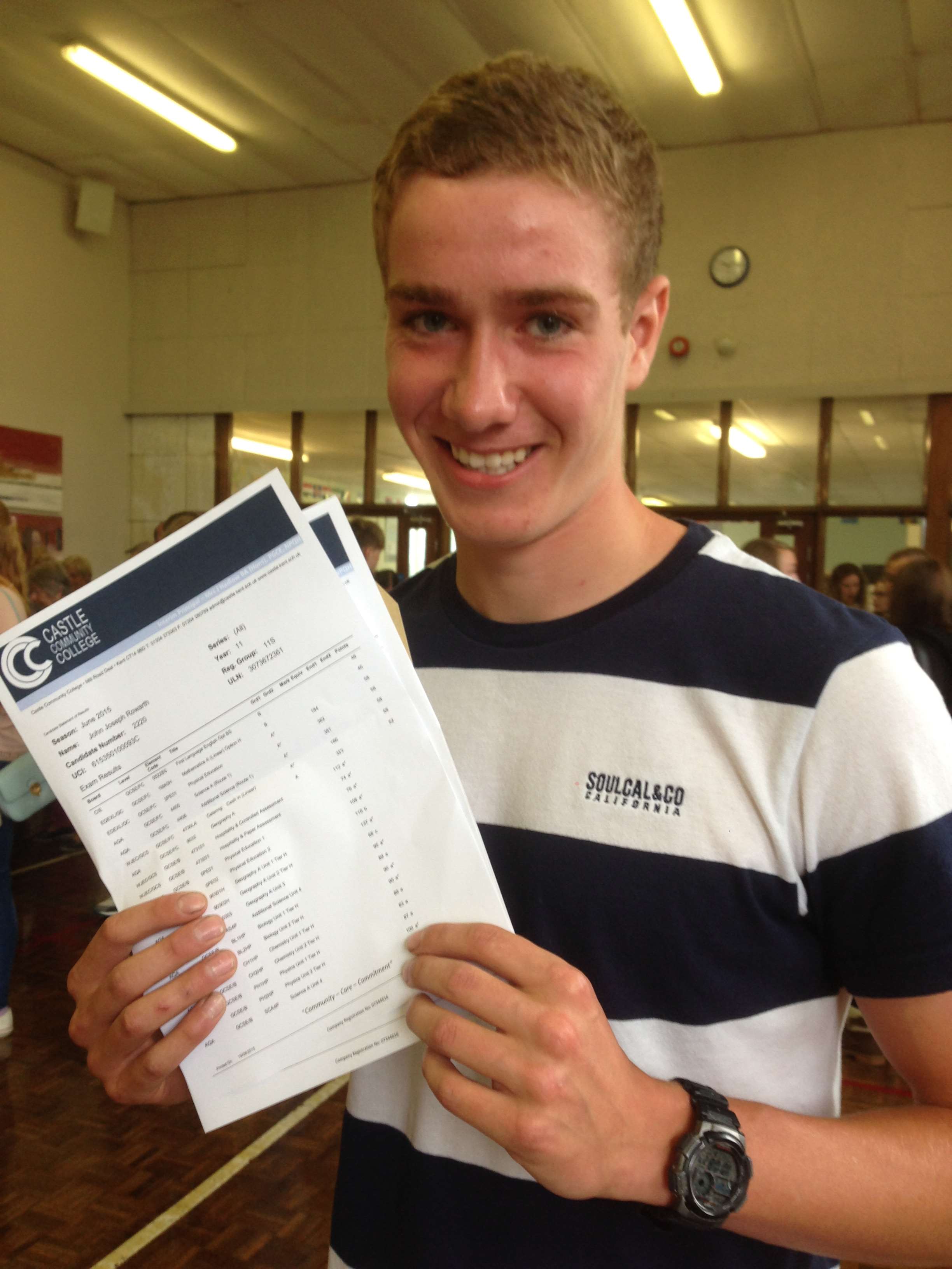 Castle Community College student John Rowarth got 5A*, an A and 2 Bs