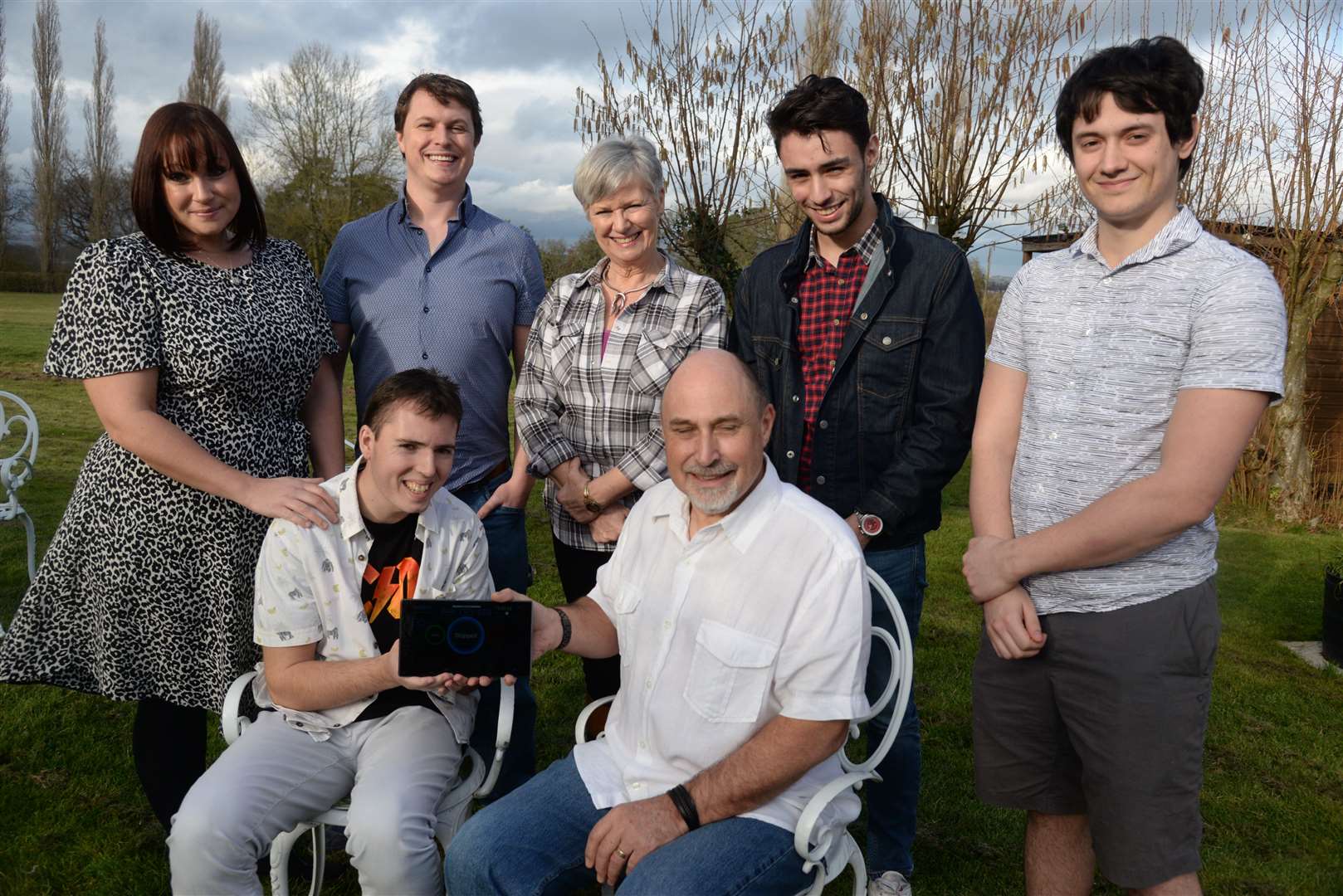 Tom Perry and his father, Adrian, sister, Kate Farmer, brother, Chris, and mum, Sue, launched an epileptic fit monitor with software engineers Joel Danielz and George Cox