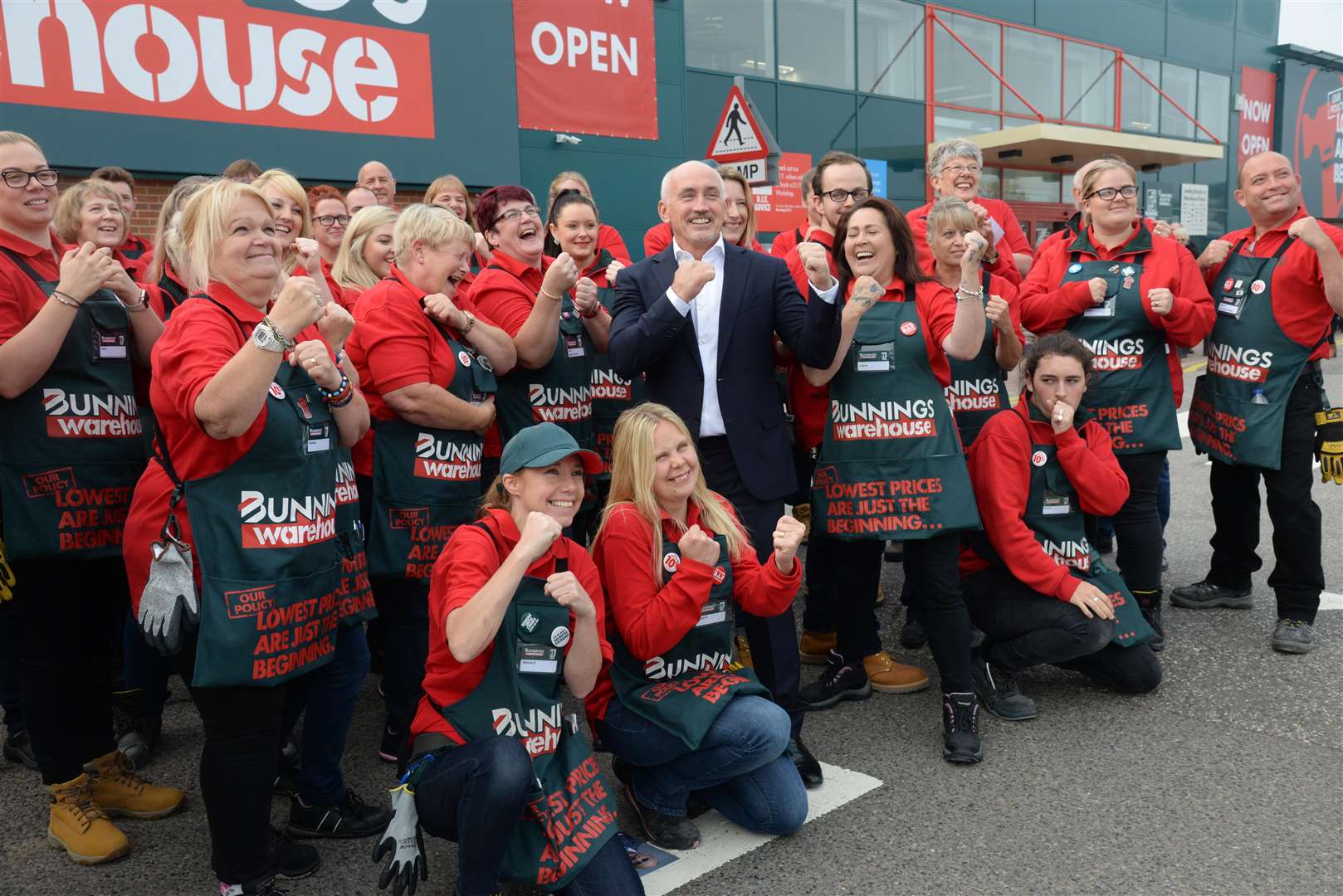 Barry McGuigan and staff at the opening of the Bunnings Warehouse on the Mill Way Retail Park, Sittingbourne last summer