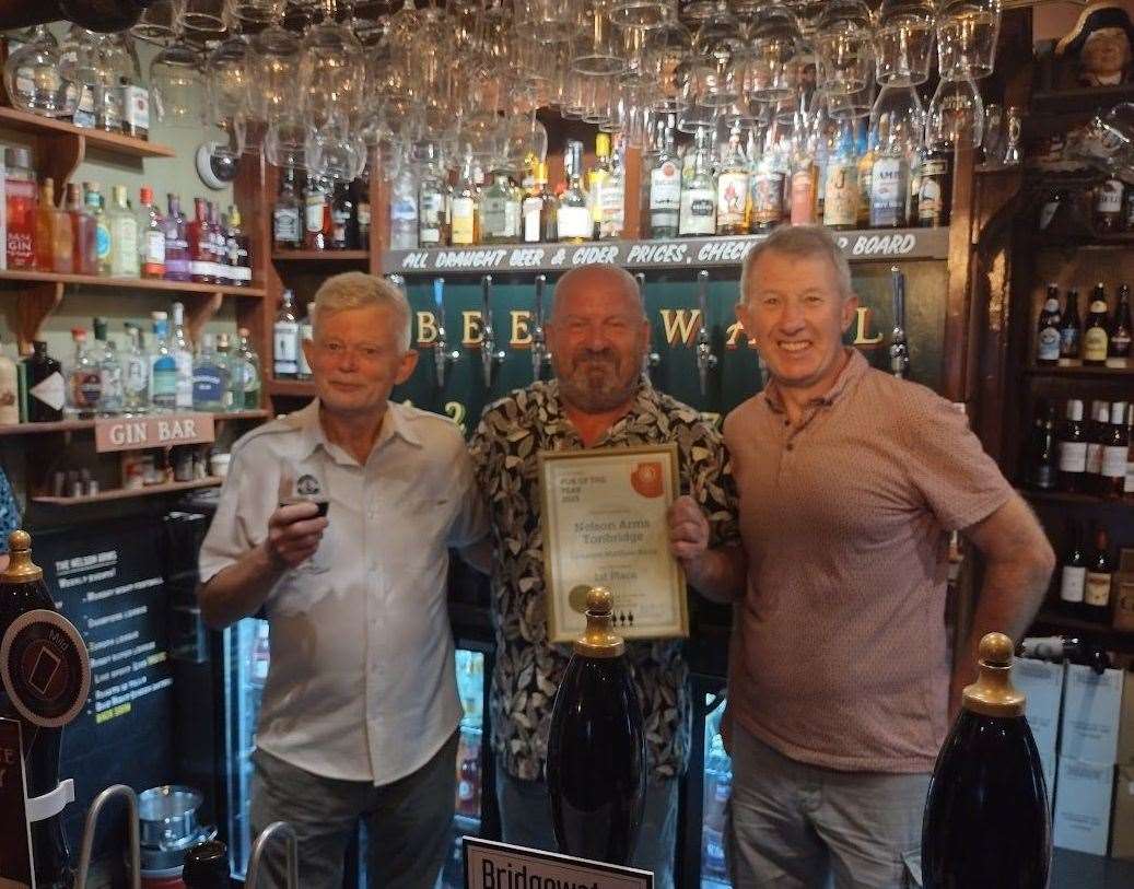 From left to right: Martin Knight, CAMRA Kent regional director, owner Matthew Rudd and Anthony Shea, chairman of West Kent CAMRA. Picture: West Kent CAMRA