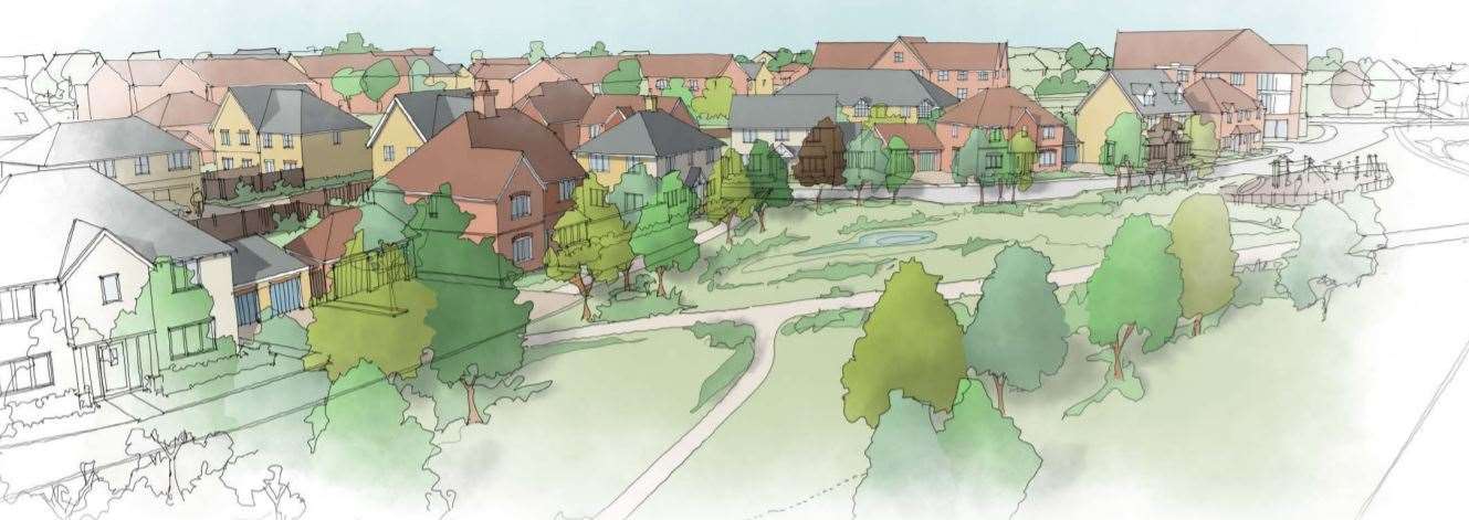 An artist’s impression of how the development planned for Lady Dane Farm in Faversham would look