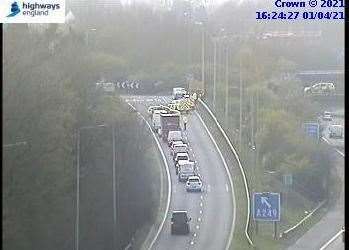 A lorry and a car have collided on the M20 near junction 7 and 8. Picture: Highways England (45759687)