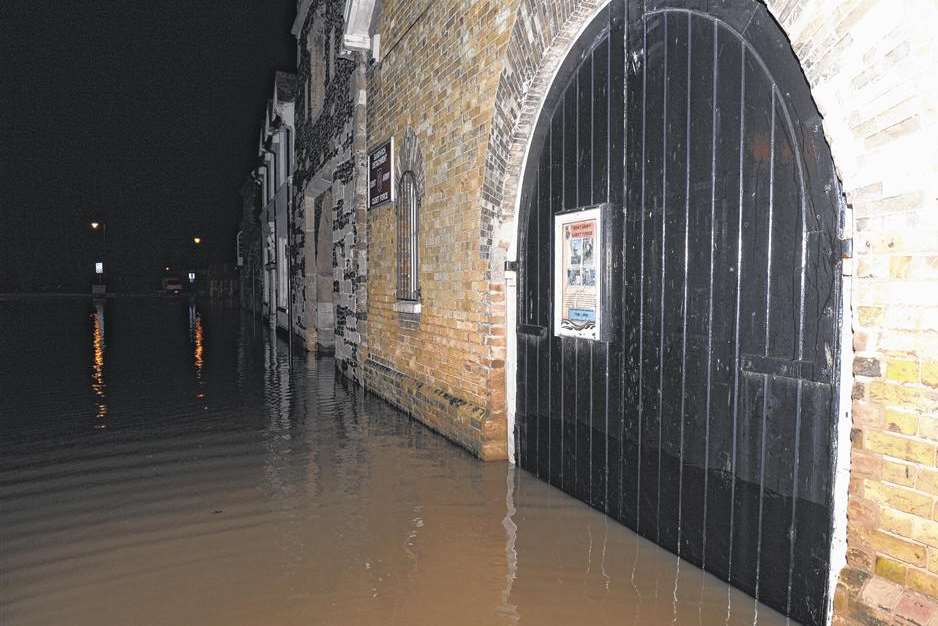Flooding outside the drill hall in Sandwich. Picture: Tony Flashman