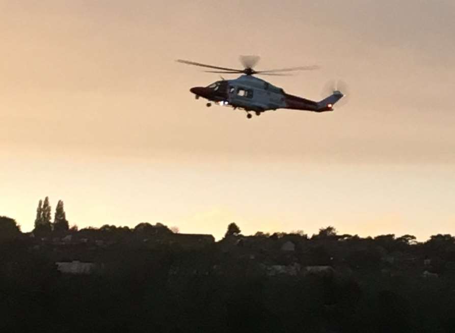 The coastguard helicopter searching the River Medway. Picture: @smcbt.