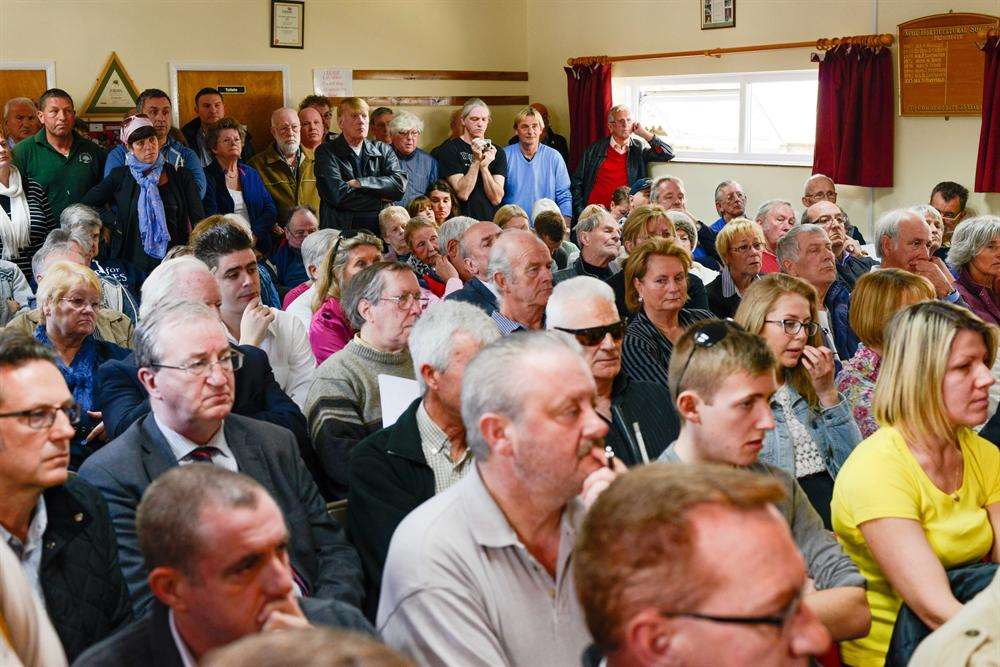 Crowds packed into Acol Village Hall at the public meeting on the future of Manston Airport.