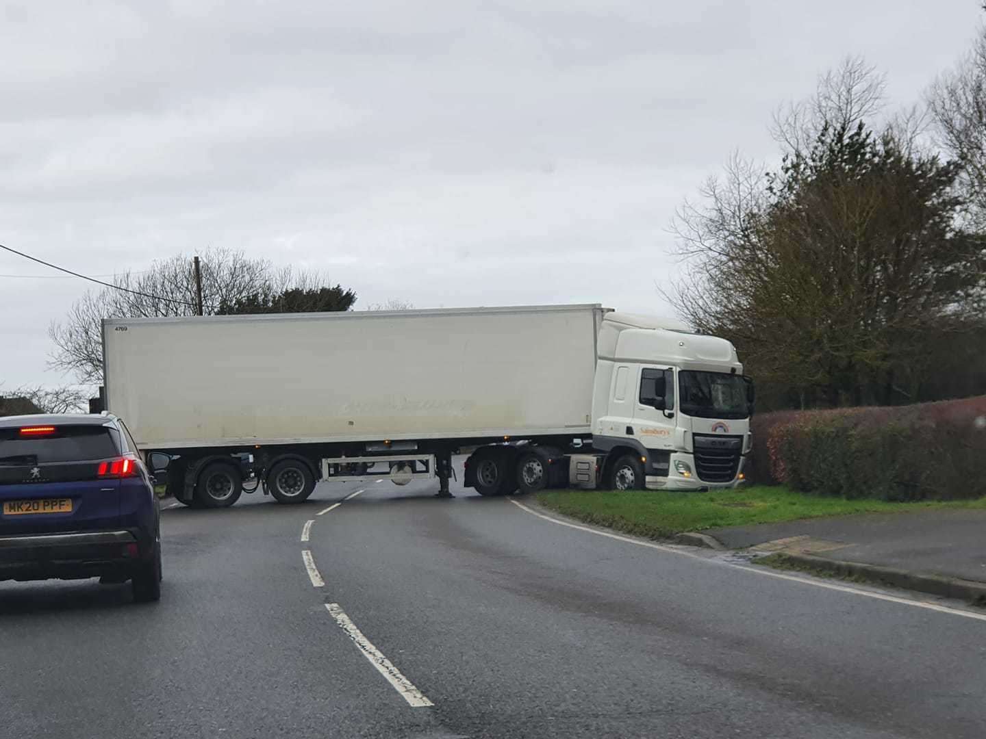 The Sainsbury's lorry jack-knifed and blocked the A20. Picture: Mark Barrett