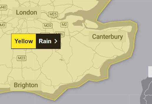 A yellow weather warning for rain has been issued for Kent. Picture: The Met Office
