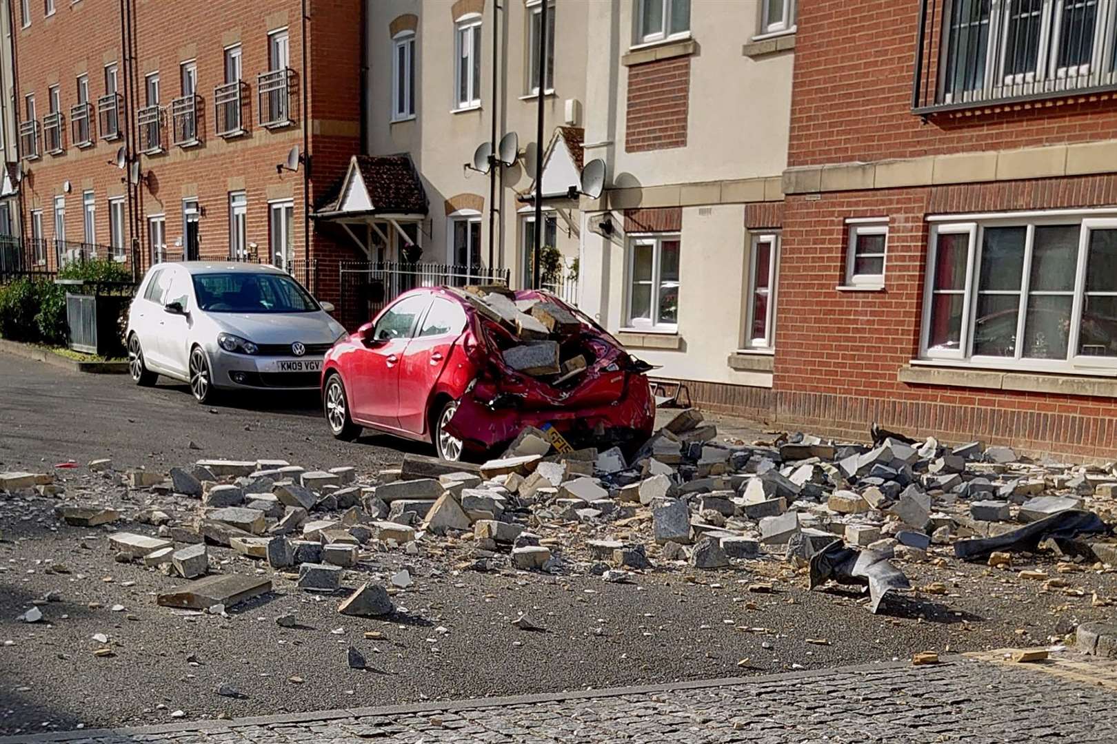 A Mazda3 was in the wrong place at the wrong time. Picture: Clive Bellinger