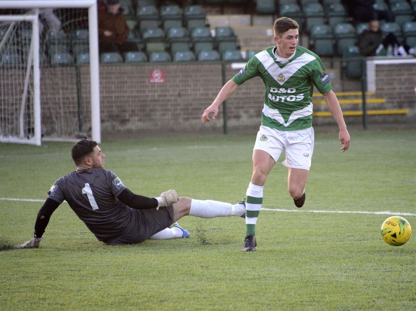 Max Watters scores one of his eight goals for Ashford Picture: Paul Amos