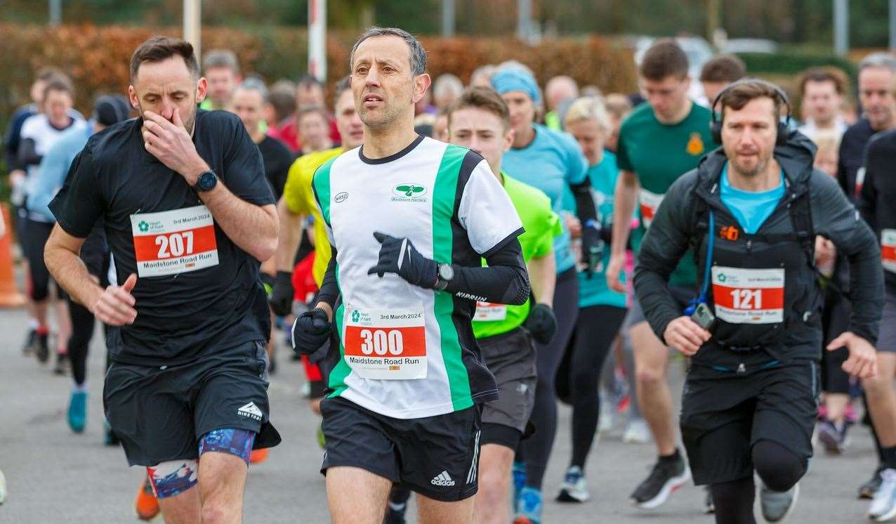 Paul Ahsunollah (No.300) running for Maidstone Harriers in the half-marathon at the Heart of Kent Hospice Maidstone Road Run. Picture: Steve James Photography