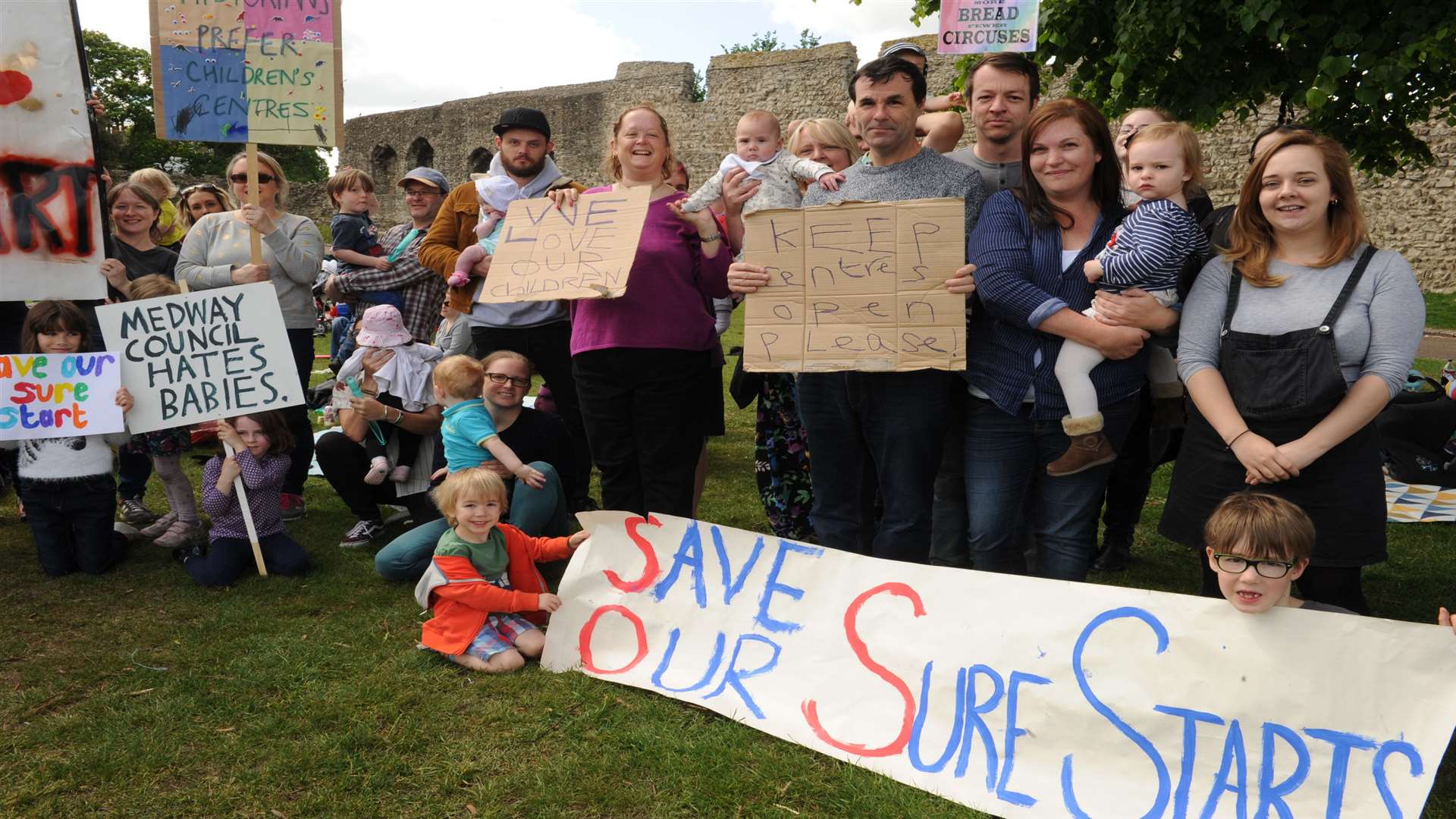 Families protesting at the plans in Rochester Castle Gardens