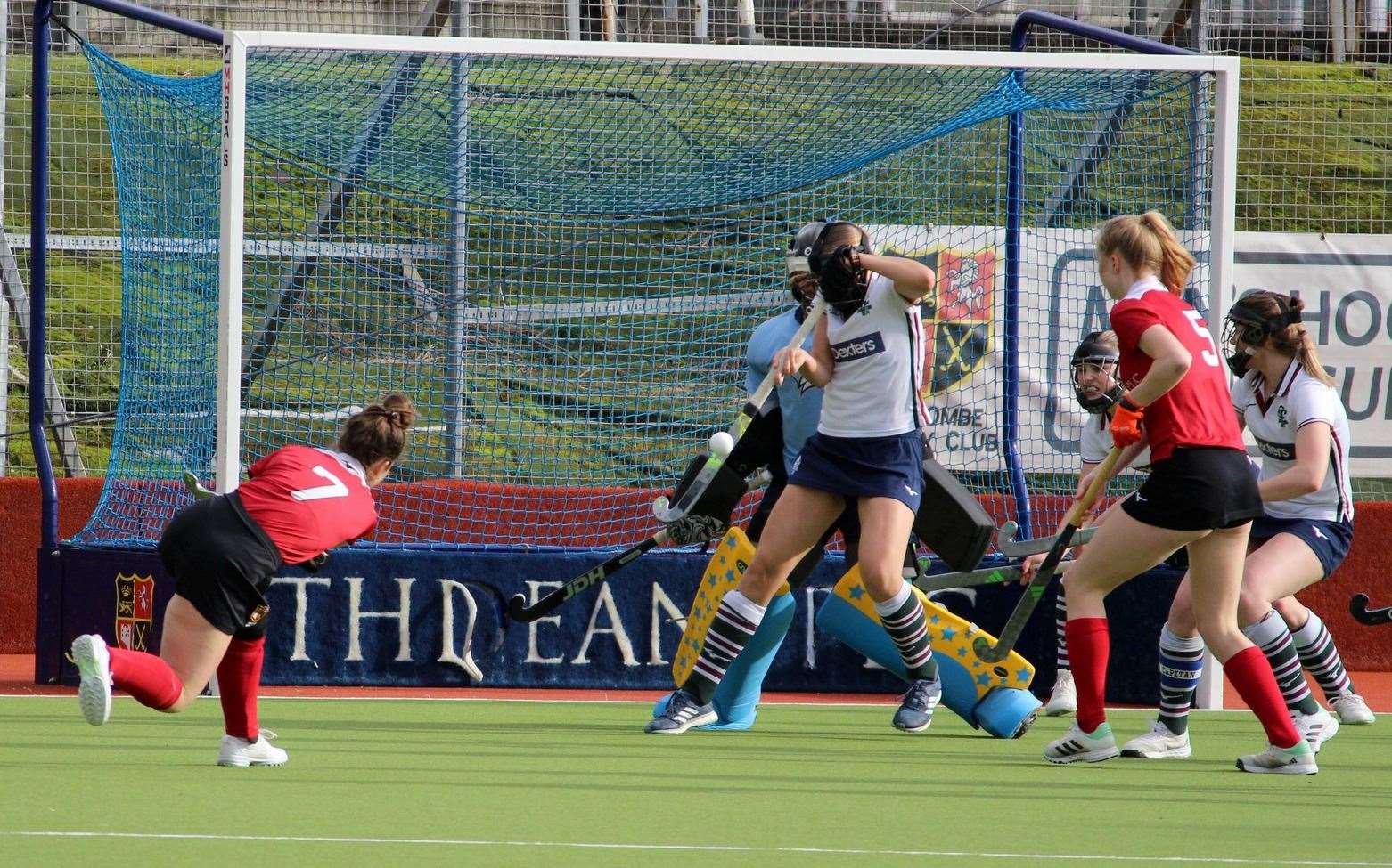 Emma Bandurak with an attempt at goal for Holcombe against Surbiton 2s Picture: Jon Goodall
