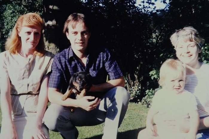 Claire Morris (far right) with brother Peter Morris and his wife Christine and their daughter Claire in 1986