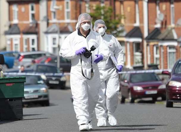 Forensic officers remained in Hectorage Road for several days. Picture: Martin Apps