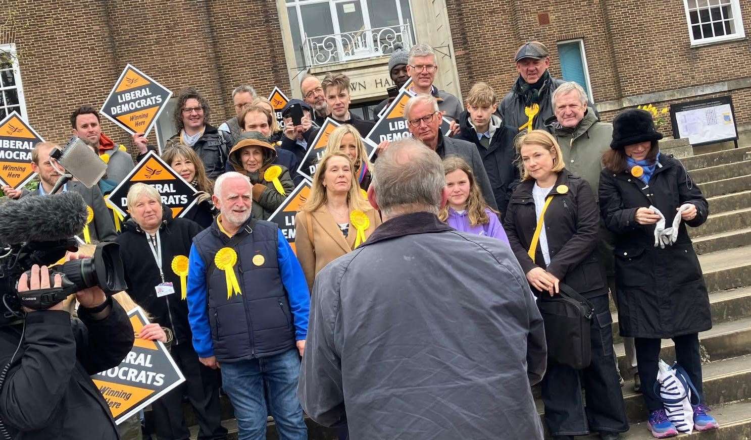 Lib Dem supporters came out in force to greet Sir Ed Davey in Tunbridge Wells. Picture Simon Finlay